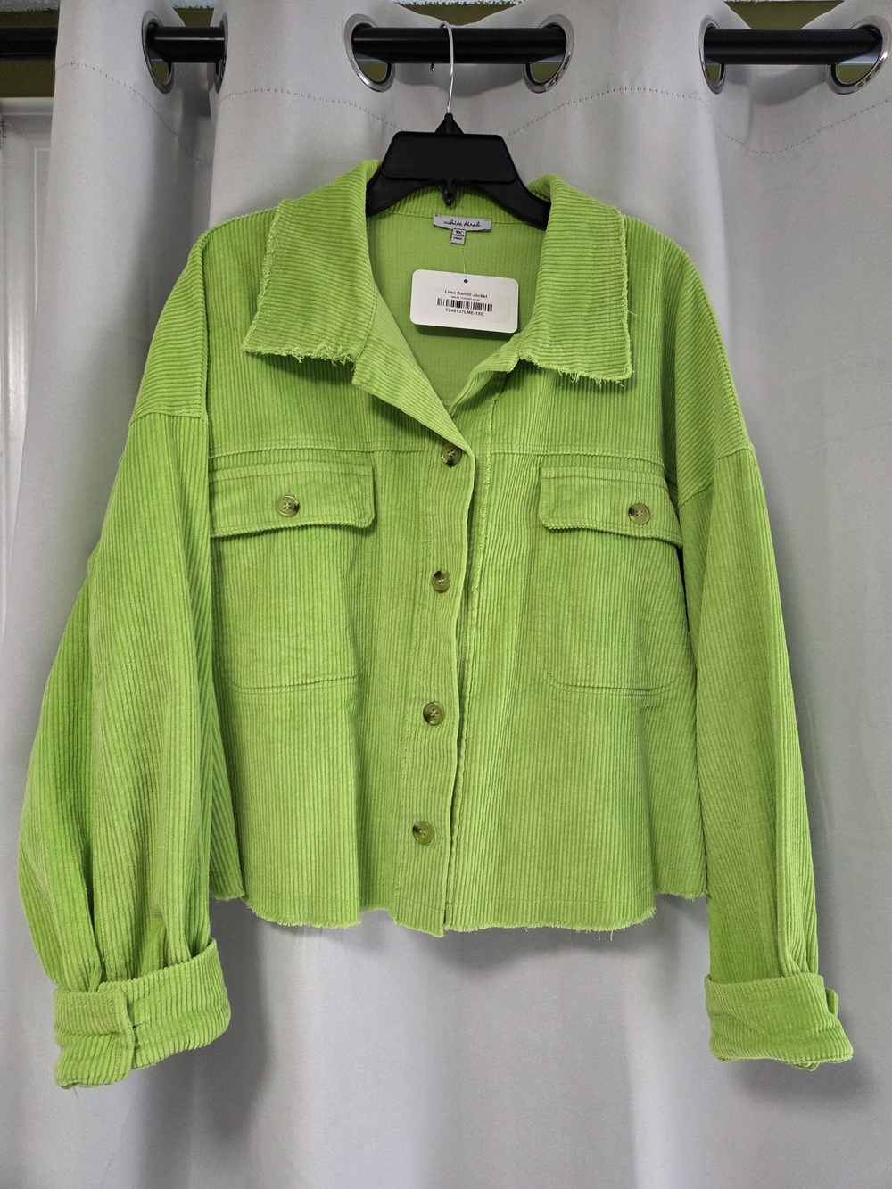 NWT White Birch Lime Green Corduroy Crop Shacket Jacket — Size 1X